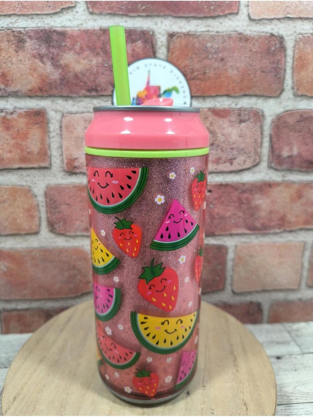 Cool Gear Can Tumbler Pink Glitter Fruit Fruit Hooray 16 oz Insulated Cooler NWT